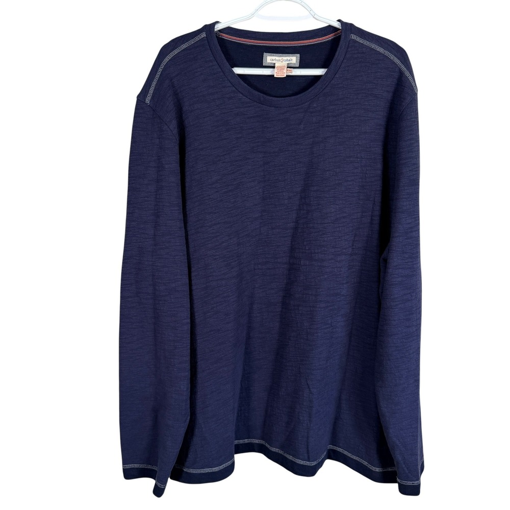 Carbon2Cobalt Crewneck Sweatshirt Mens XXL Navy‎ Blue Slub Knit Contrast Stitch